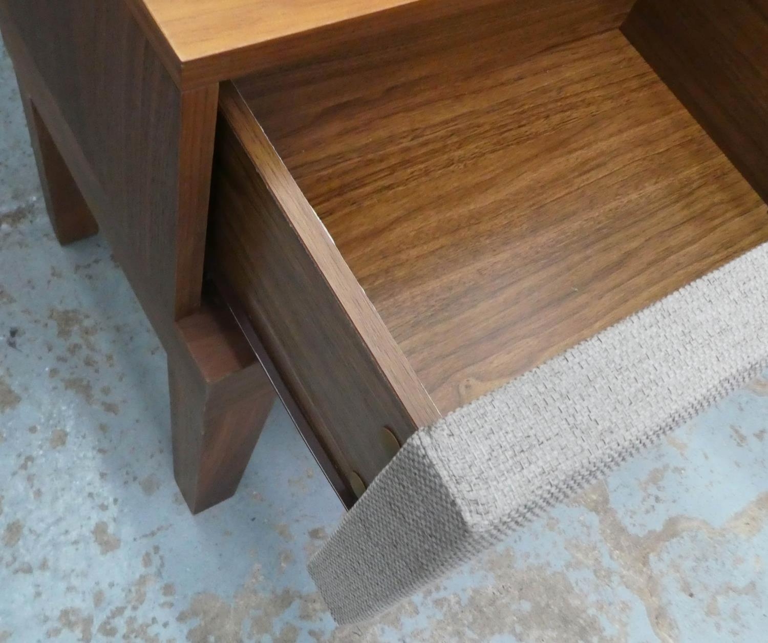 BED SIDE TABLES, a pair, 45cm x 35cm x 52cm, with one drawer each, upholstered detail. (2) - Image 5 of 5