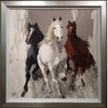 BERNARD OTT 'Les Chevaux I', embellished giclée print, 83.5 x 83.5cm, framed.