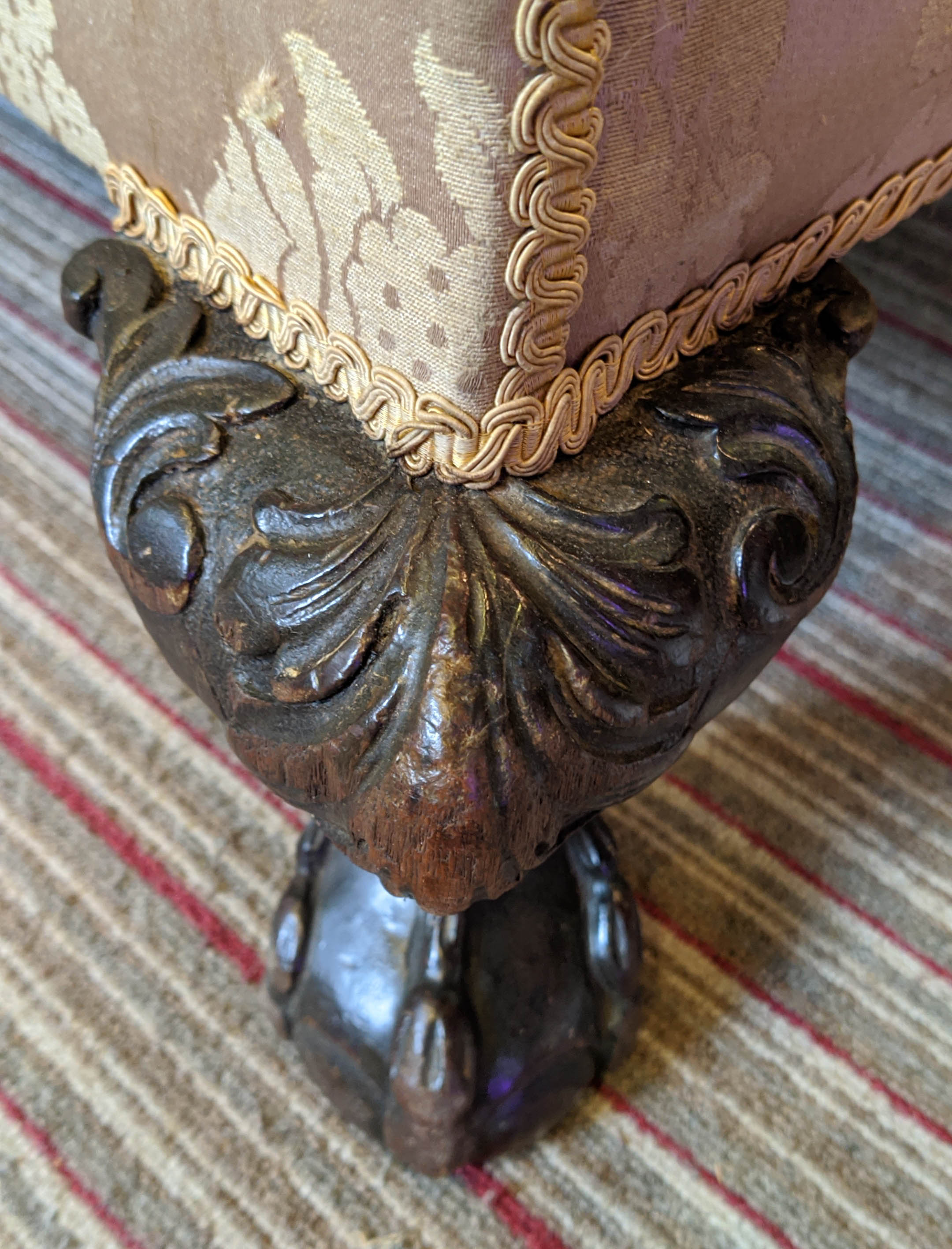 WINGBACK CHAIR, 76cm W x 104cm H, damask upholstery, with claw and ball carved supports. - Image 5 of 12