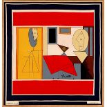 PABLO PICASSO 'L'Atelier', print on silk, signed in the plate, Spadem, 85cm x 80cm, framed and