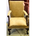 OPEN ARMCHAIR, 70cm W x 102cm H, Gainsborough style, carved showframe, velvet upholstery.