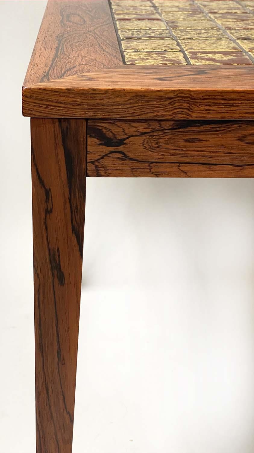 LOW TABLE, vintage exotic wood veneered and tiled, 168cm x 62cm x 51cm H. - Image 3 of 8