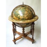 GLOBE COCKTAIL CABINET, in the form of an antique terrestrial globe, on stand with rising lid, 100cm
