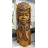 BUST OF A FEMALE AFRICAN, 91cm H, carved hardwood.