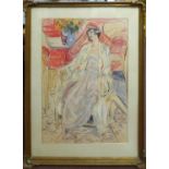 20th CENTURY BRITISH SCHOOL 'Lady in a White Nightgown Resting on a Chair', 1984, signed