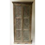 INDIAN CUPBOARD, 185cm H x 86cm x 37cm, vintage North Indian, distressed green painted and iron