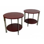 POLTRONA FRAU REGOLO SIDE TABLES, a pair, by Carlo Colombo, leather and polished metal, 49cm H x