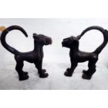 BENIN LEOPARD BRONZE STATUES, a pair, Nigeria, 42cm H x 35cm. (2)