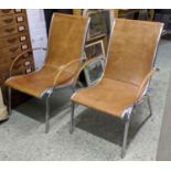 LOUNGE CHAIRS, a pair, 98cm H slung leather seats on aluminium frames. (2)