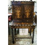 BONHEUR DU JOUR, 146cm H x 80cm W x 55cm D, Napoleon III, ebonised and marquetry, with two doors,