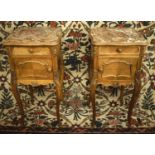 TABLES DE NUITS, a pair, 85cm H x 41cm W x 41cm D, circa 1890, French walnut, each with marble