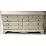 LOW CHEST, 153cm x 49cm x 76cm H, George III design, grey painted with nine drawers.