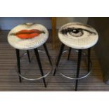FORNASETTI BOCCA AND OCCHIO BAR STOOLS, a pair, 70cm H. (2)