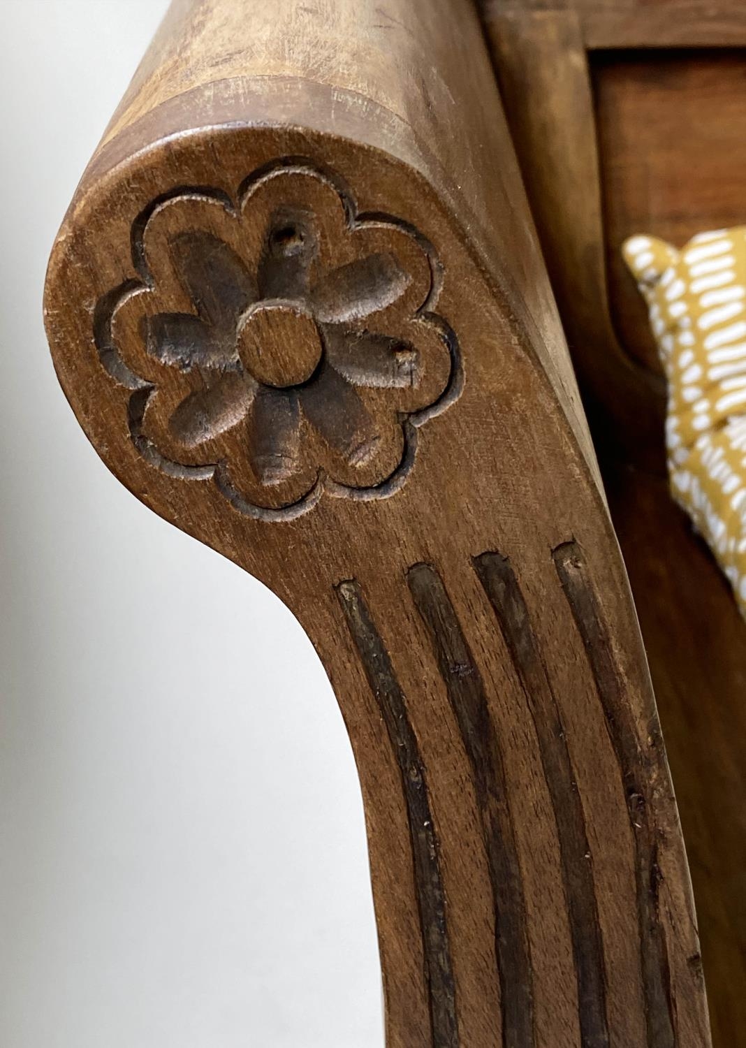 ANGLO-INDIAN BENCH, 168cm W, Colonial style, hand carved teak, with fluted scrolled arms and - Image 2 of 8