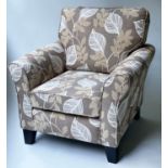 ARMCHAIR, contemporary two tone fern leaf weave, with scroll arms and tapering supports, 85cm W.