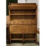 SIDE CABINET, 123cm w x 320cm D x 191cm H, Arts and Crafts oak, circa 1890, with adjustable shelf