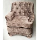 ARMCHAIR, contemporary buttoned cut velvet crocodile pattern two tone taupe, 83cm W.