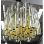 VENINI MURANO CHANDELIER, Vintage mid Italian 45cm drop, signed, with amber and clear crystal drops.