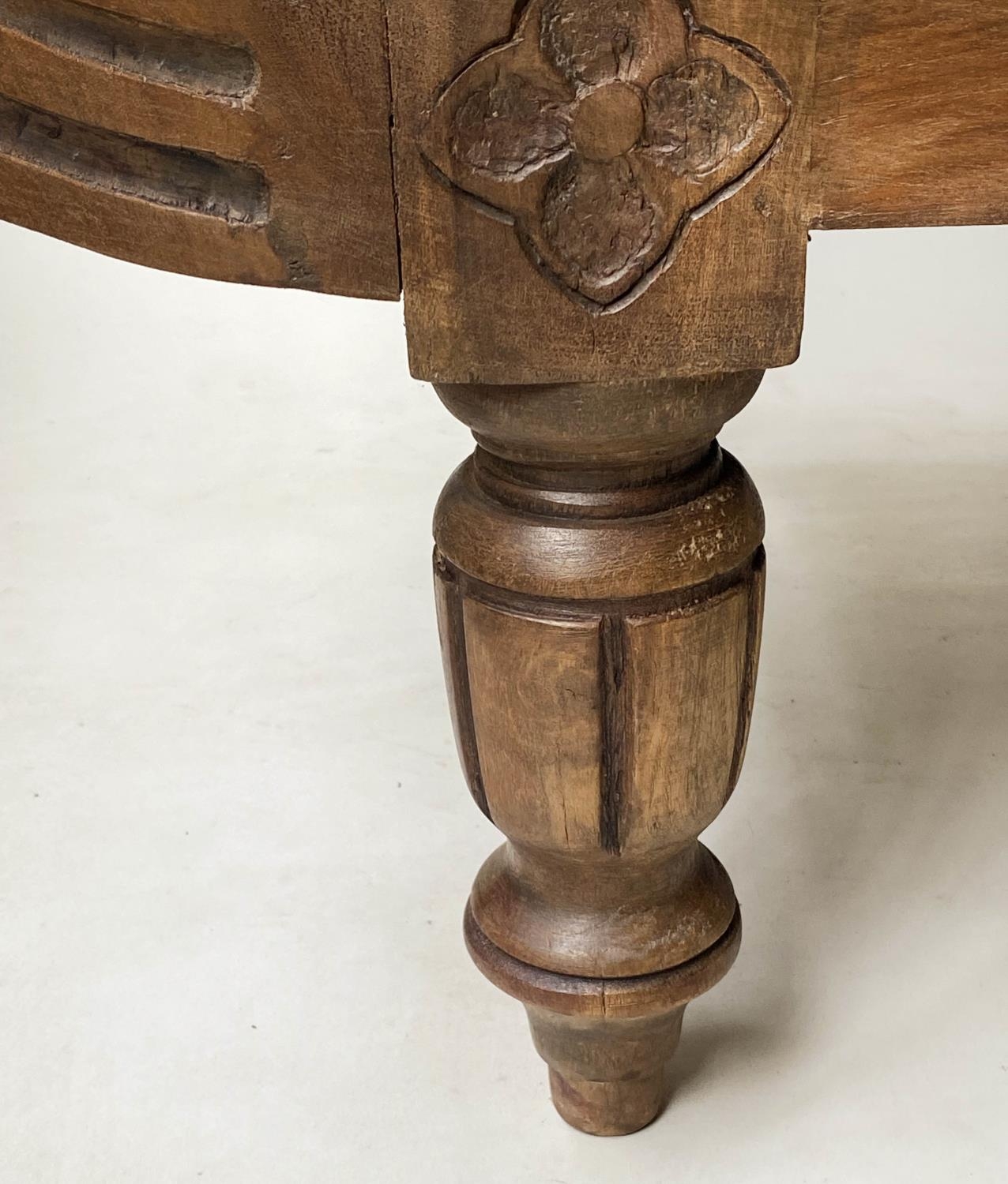 ANGLO-INDIAN BENCH, 168cm W, Colonial style, hand carved teak, with fluted scrolled arms and - Image 8 of 8