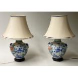 TABLE LAMPS, a pair, Chinese ceramic bird and cherry blossom decorated of vase form, 70cm H. (2)