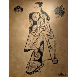 AHN (20th/21st century), 'Japanese figure', mixed media on panel, 150cm x 120cm, signed.