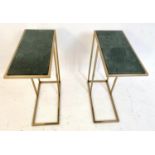 MARTINI TABLES, a pair, 60cm x 46cm x 80cm, gilt metal, green marble inserts. (2)