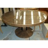 DINING TABLE, 150cm diam x 75cm H contemporary design, birch veneer with ebonised detail.