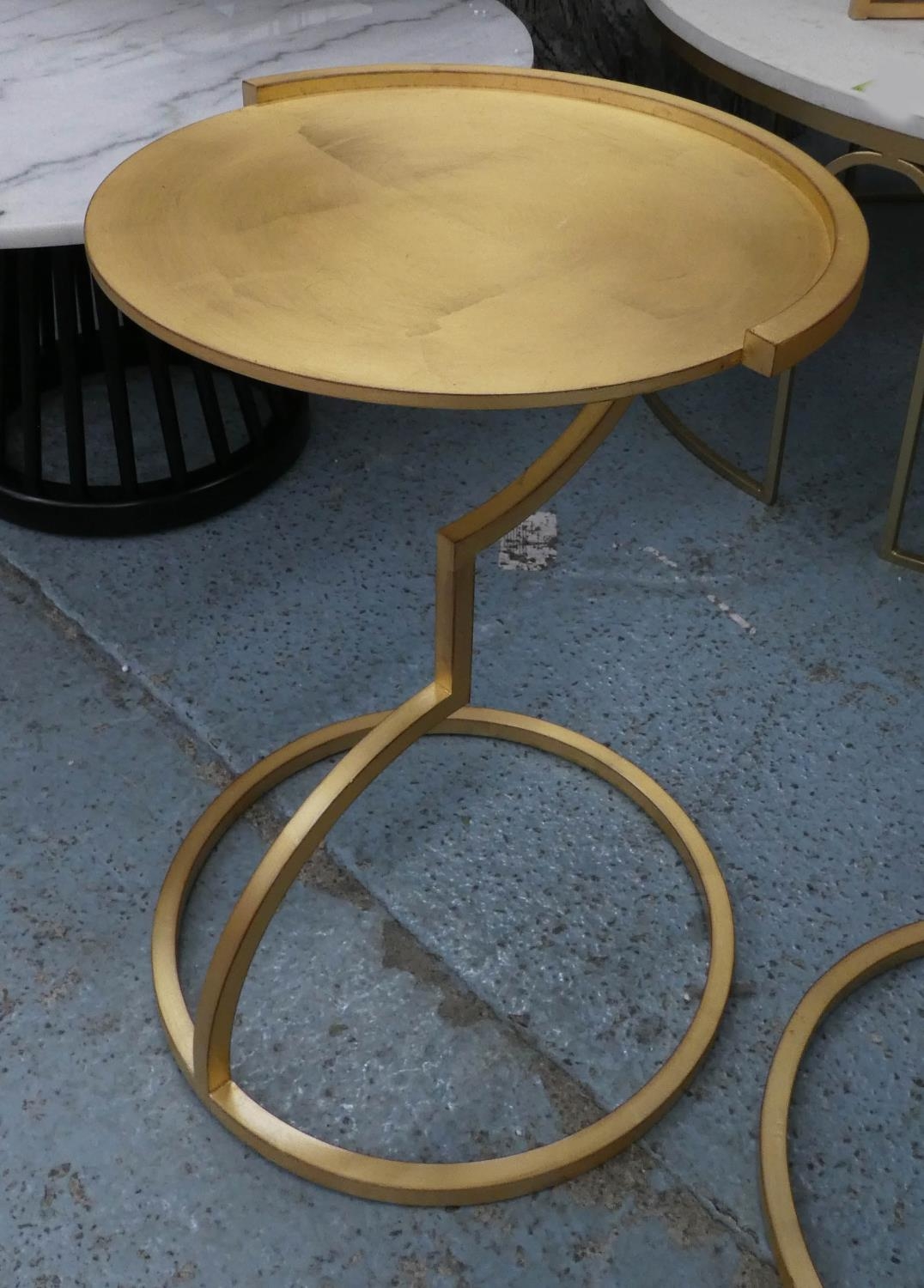 SIDE TABLES, a pair, 61cm x 44cm diam, contemporary, gilt metal. (2) - Image 2 of 4