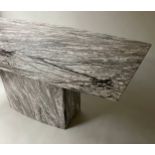 CENTRE TABLE, 176cm x 96cm x 77cm H, variegated grey veneer white marble shaped rectangular top on