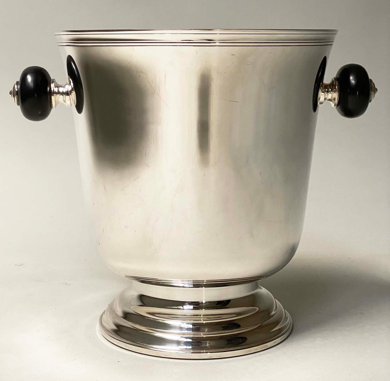 CHRISTOFLE CHAMPAGNE BUCKET, silver plated urn form with turned ebony handles and moulded