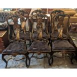 DINING CHAIRS, a set of six, 54cm x 120cm H, early 20th century Queen Anne style, black