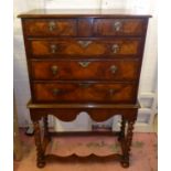 CHEST ON STAND, 78cm W x 133cm H x 35cm D George I early 18th century walnut with five drawers on