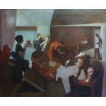 GEORGE LEWIS 'Hotel Reception', oil on canvas, signed lower left, 172cm x 200cm.