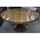 DINING TABLE, 150cm diam x 75cm H contemporary design, birch veneer. (with faults)