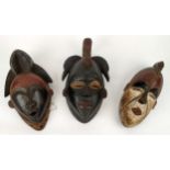 TRIBAL MASKS, three, Tsogo tribe, Gabon, Annang tribe, Nigeria, Punu Okuyi mask, Gabon, largest 35cm