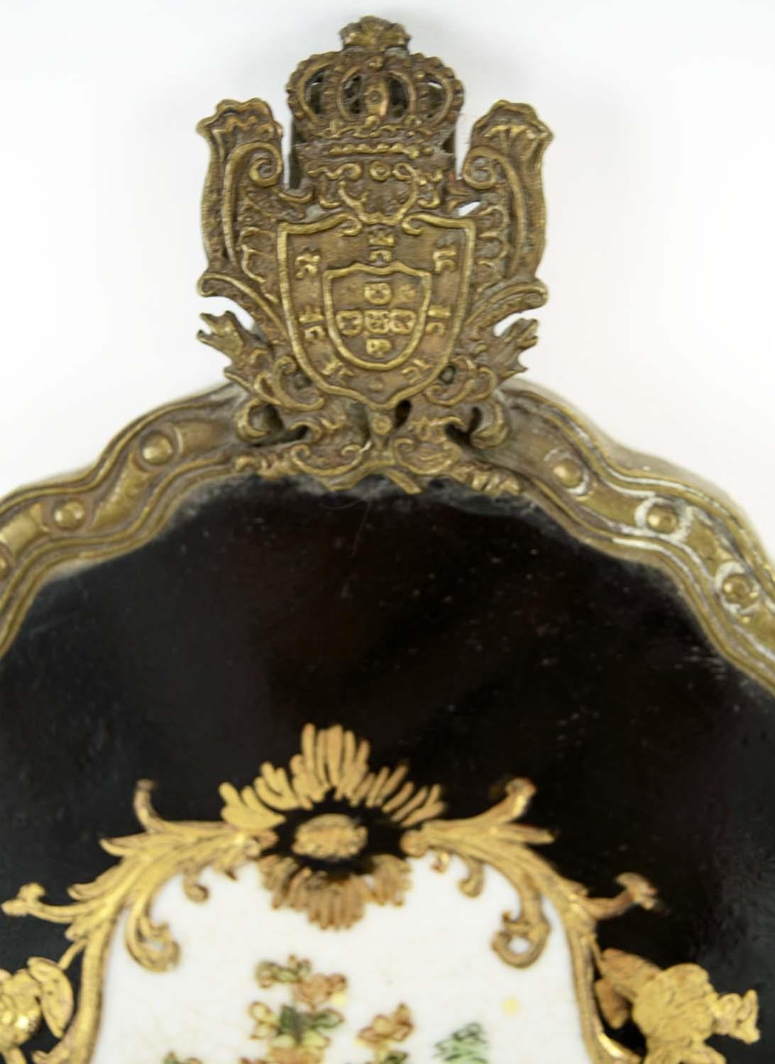 WALL SCONCES, a pair, 18th century Chinese export style, with ceramic inset famille noire panels, - Image 5 of 9