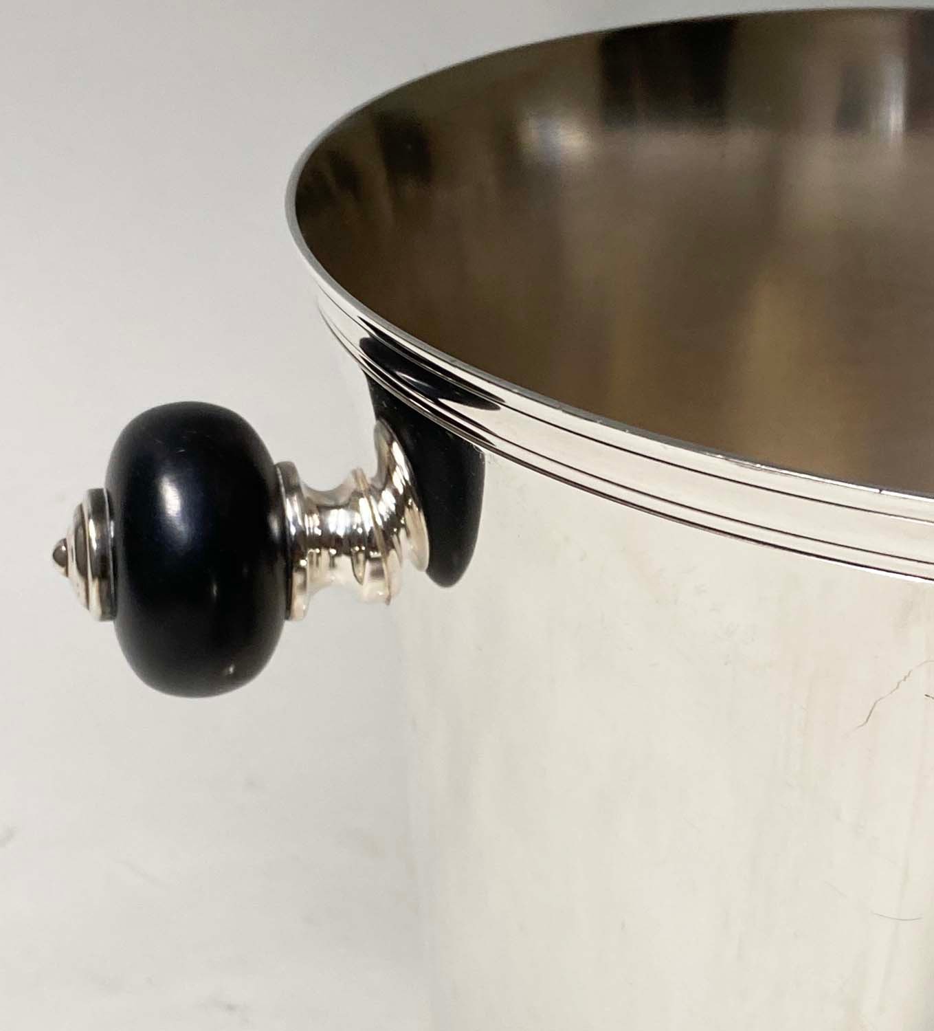 CHRISTOFLE CHAMPAGNE BUCKET, silver plated urn form with turned ebony handles and moulded - Image 6 of 6