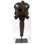 FANG HEAD RELIQUARY, two faced carved wood, Gabon, Bieri mortuary figure of the Fang tribe of Gabon,