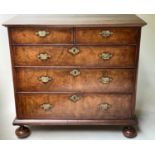 CHEST, early 18th century English Queen Anne figured walnut with two short and three long drawers