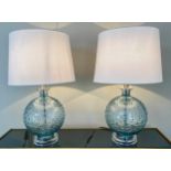 MURANO STYLE TABLE LAMPS, a pair, 62cm H, with shades. (2)