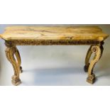 CONSOLE TABLE, George II style giltwood with Sienna marble top, rosette frieze and scroll