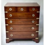 CAMPAIGN STYLE CHEST, 89cm H x 76cm x 45cm Campaign style yew wood and brass bound with three