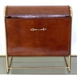 MAGAZINE RACK, 39cm x 39cm x 29cm 1950s French style, leather and gilt metal.