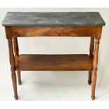 HALL TABLE, 19th century French walnut of shallow form with grey marble and undertier, 100cm x 100cm