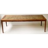 LOW TABLE, vintage exotic wood veneered and tiled, 168cm x 62cm x 51cm H.