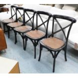 DINING CHAIRS, a set of five, ebonised finish, 90cm H. (5)