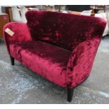 SOFA, 155cm W, crimson velvet upholstered.