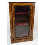 MUSIC CABINET, Victorian burr walnut, glazed door enclosing three red velvet lined shelves, 97cm H x