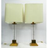 TABLE LAMPS, a pair, 94cm H gilt metal and perspex, with shades. (2)