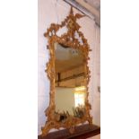 WALL MIRROR, 78cm W x 158cm H Chippendale style gilt wood with a Ho Ho bird surmount and leaf and